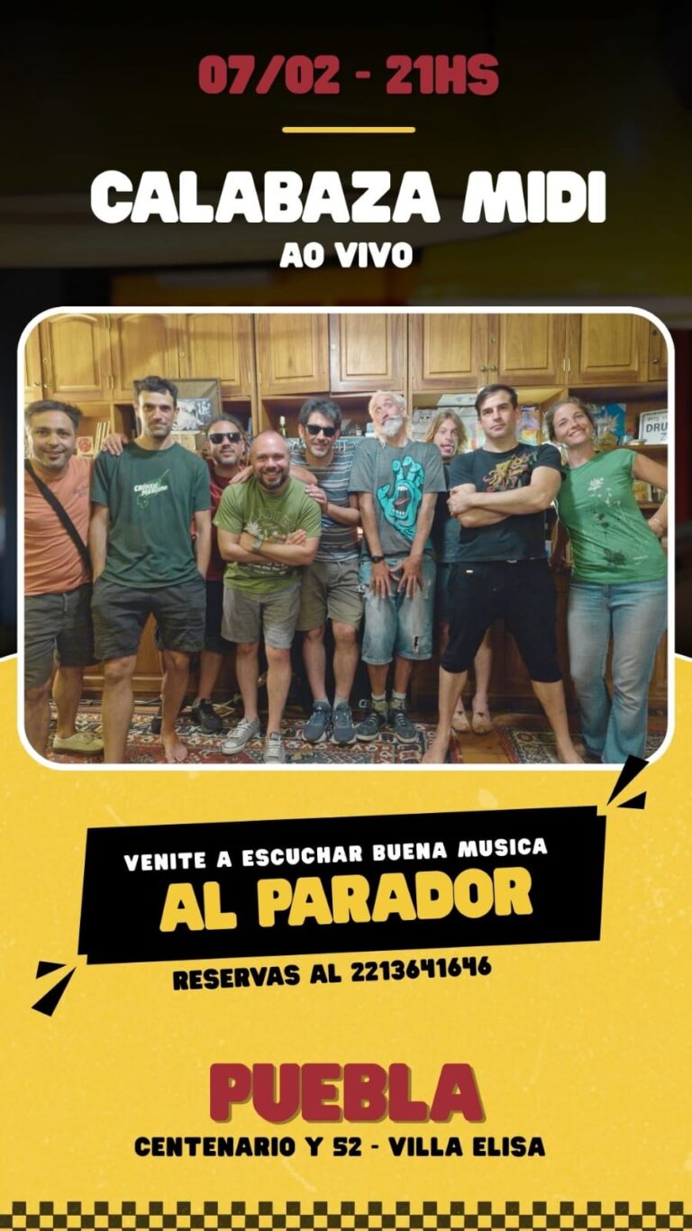 Este sábado 7 de febrero a las 21 hs, la banda Calabaza Midi se presenta en vivo en Puebla, en Centenario y 52, Villa Elisa.